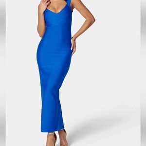 BEBE LUXE BANDAGE SWEETHEART NECK GOWN